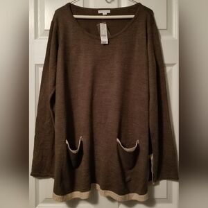 Brown Long Sleeve Lightweight Sweater with Pockets